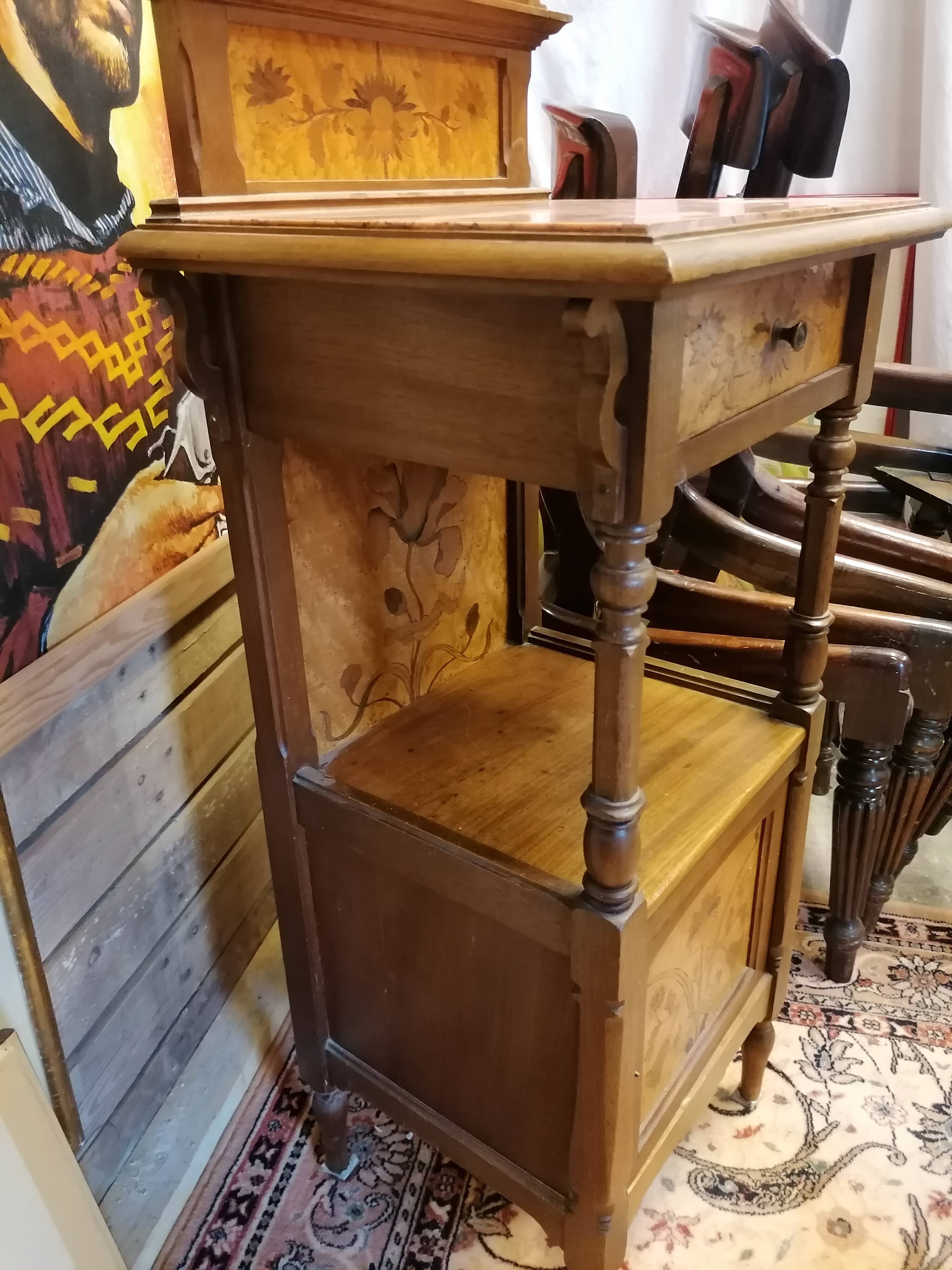 Art Nouveau marquetry bedside table