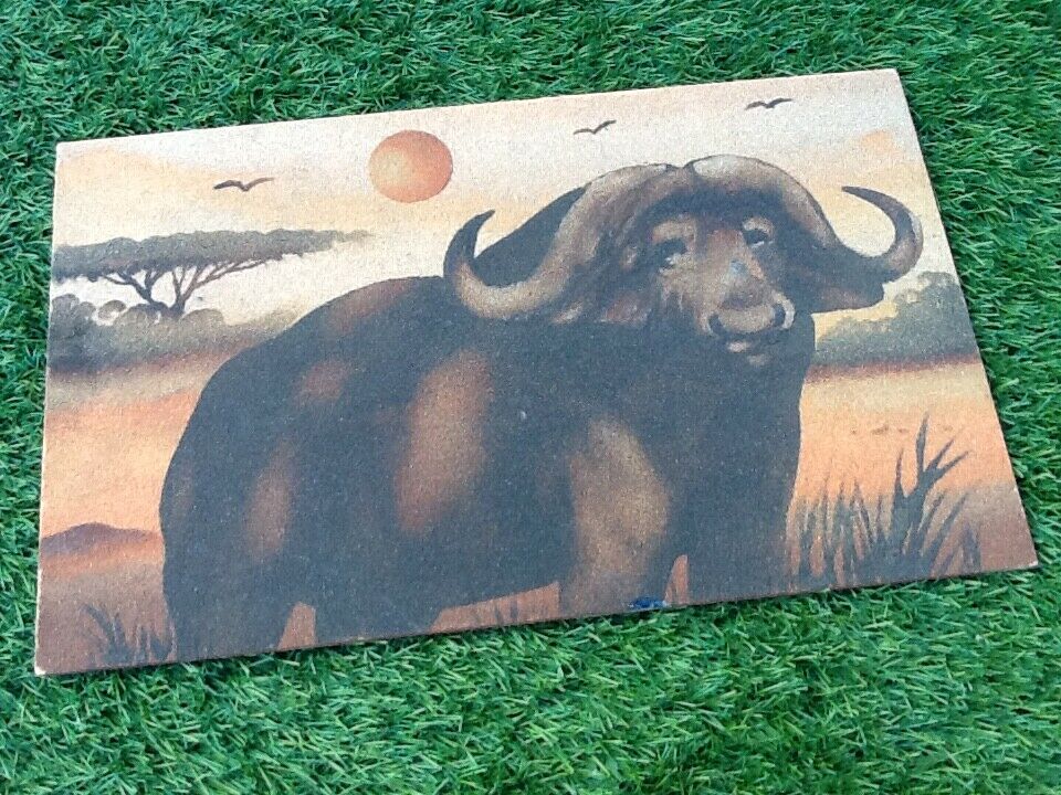 Sand painting on wood panel African buffaloes Artist Dm3 (Demba Mbengue)