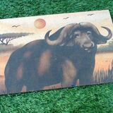 Paire de peintures sur panneau bois Buffles d' Afrique