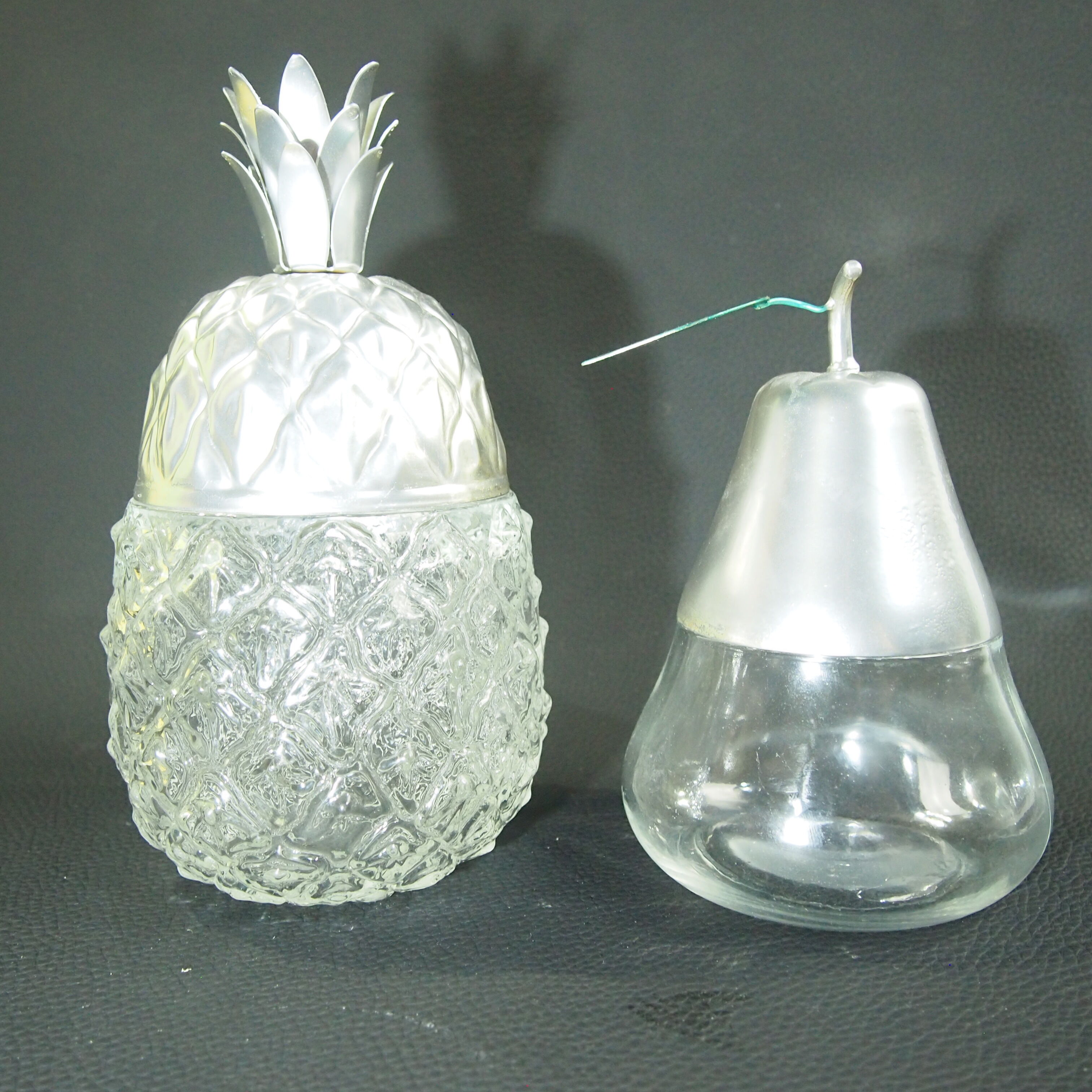 Pineapple and pear glass candy boxes
