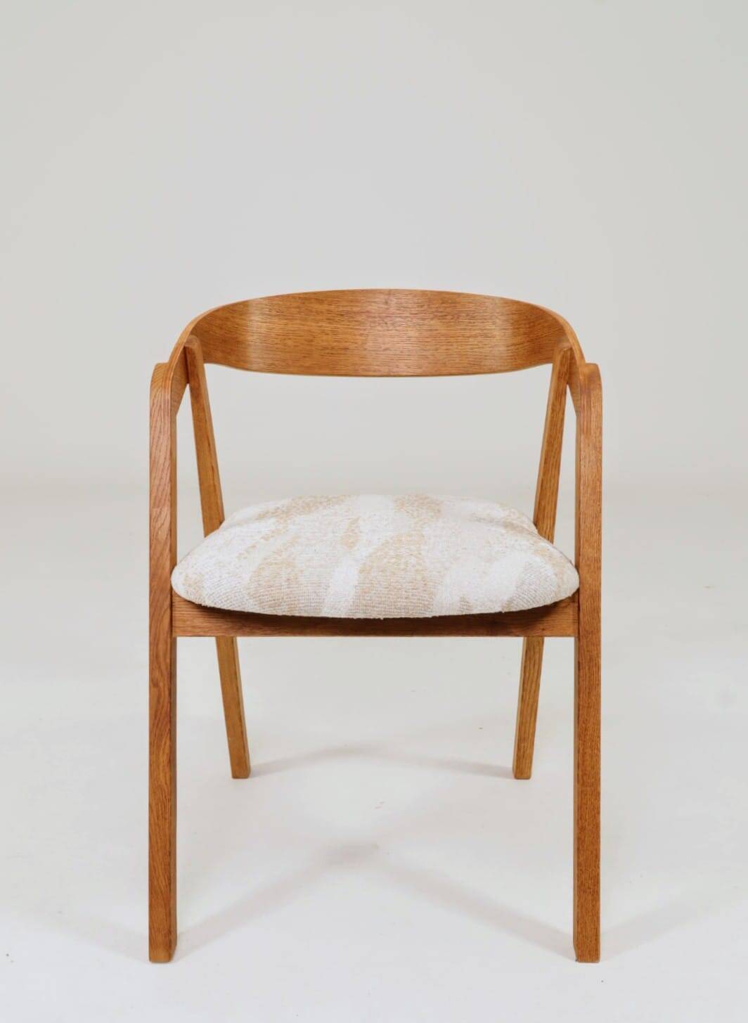 Oak dining chairs set of two, natural wood, jacquard fabric