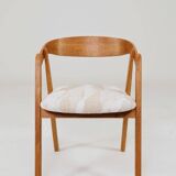 Oak dining chairs set of two, natural wood, jacquard fabric