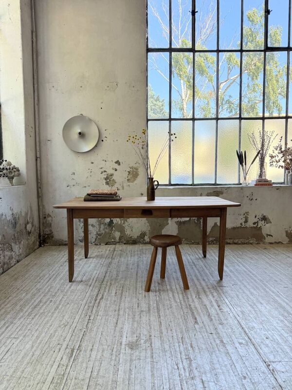 Table de ferme hêtre et pin pieds fuseaux 170 cm