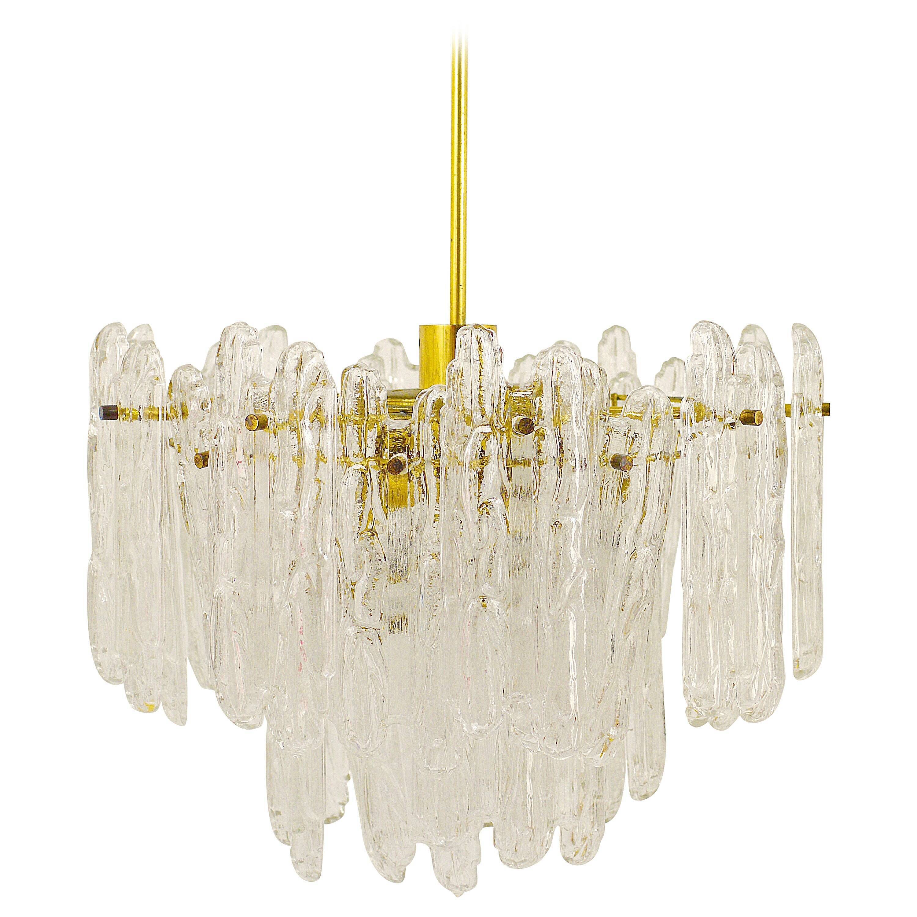 Frosted glass and brass chandelier by Kinkeldey, Germany, 1960s.