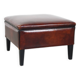 Large square sheepskin leather ottoman with a beautiful patina