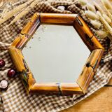 Miroir hexagonal vintage bambou