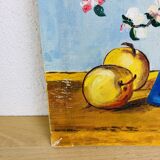 Still life painting bouquet of flowers and apples