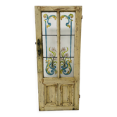 Porte de passage en sapin patiné et verre peint Art Déco