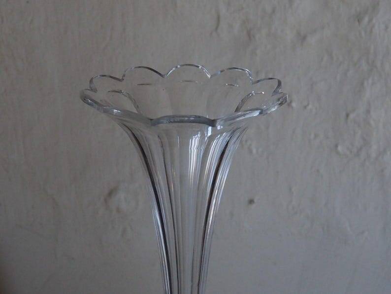 French antique crystal bronze and brass cornet soliflore vase from the early 1920s.