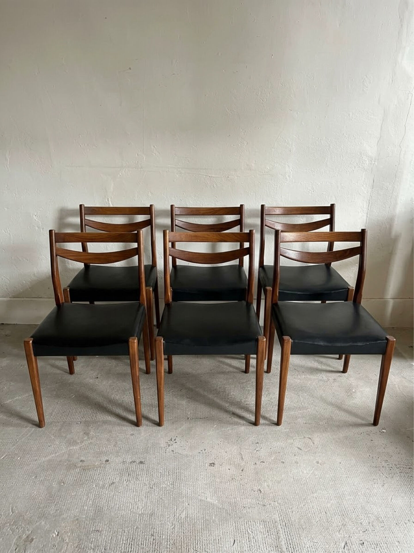 Scandinavian teak and faux leather chairs - set of 6