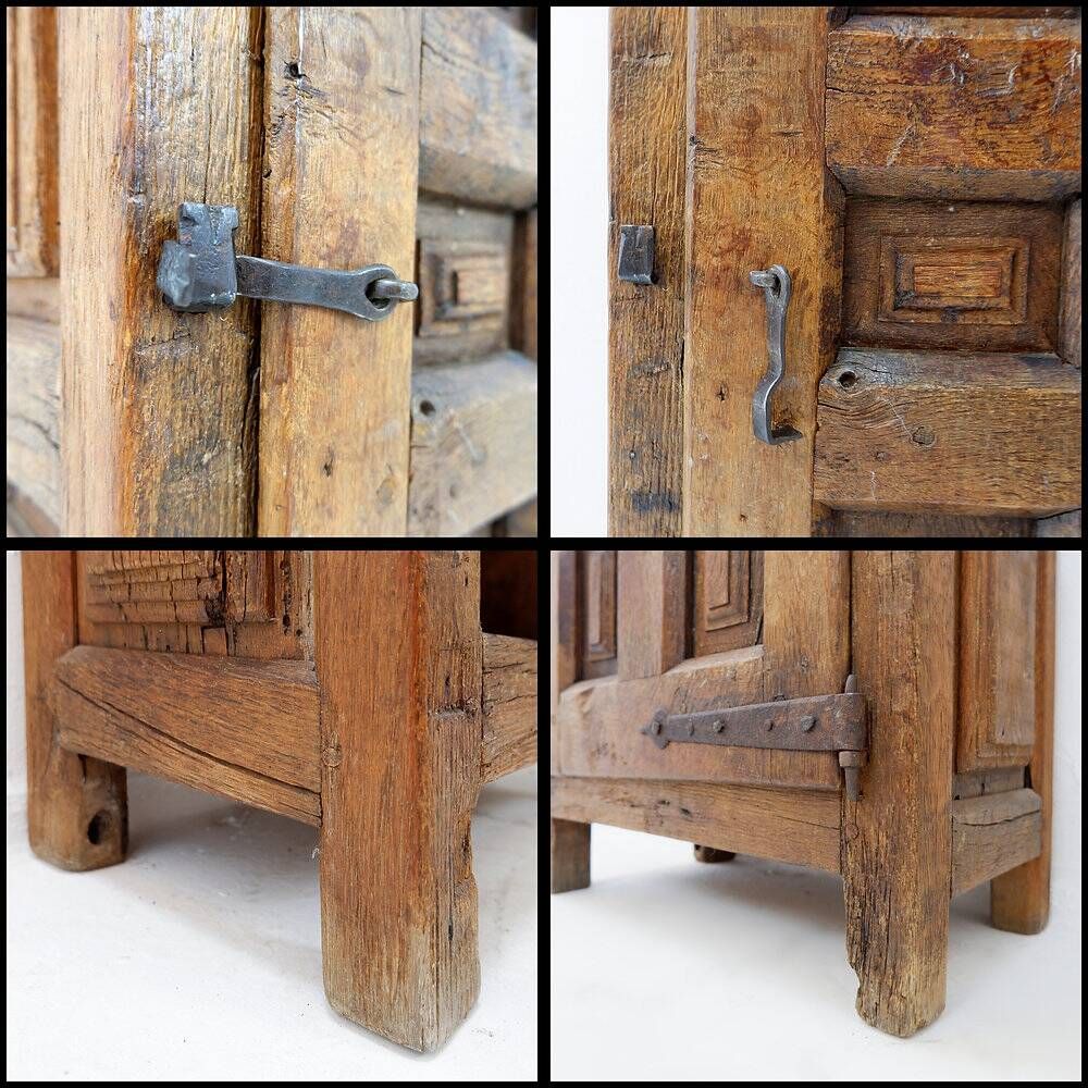 Armoire rustique en bois avec porte à panneau sculpté et ferrures en fer - Espagne, début XIXe siècle