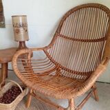 Pair of high-back rattan armchairs