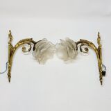 2 19th Century Gilt Bronze Wall Sconces with Molded Glass Globes in the Shape of