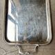 Rectangular silver-plated metal tray with a striated and shell design
