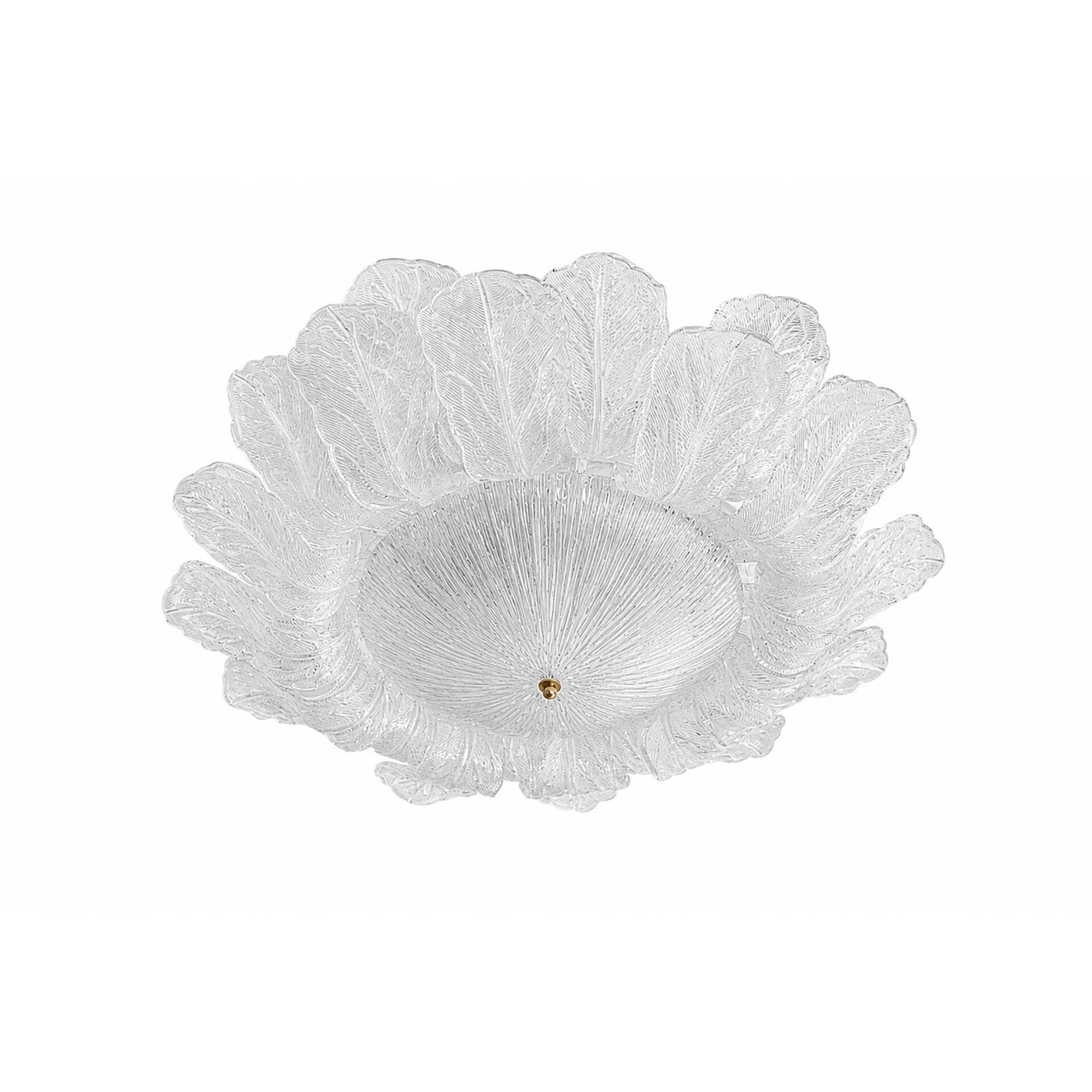 Contemporary Large Italian Clear Murano Glass Leaf Flush Mount Ceiling Ligh
