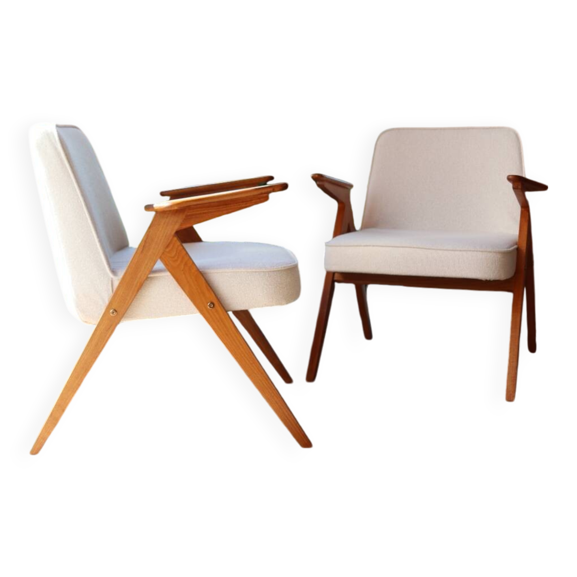 Ensemble de 2 fauteuils vintage en tissu bouclé, années 60