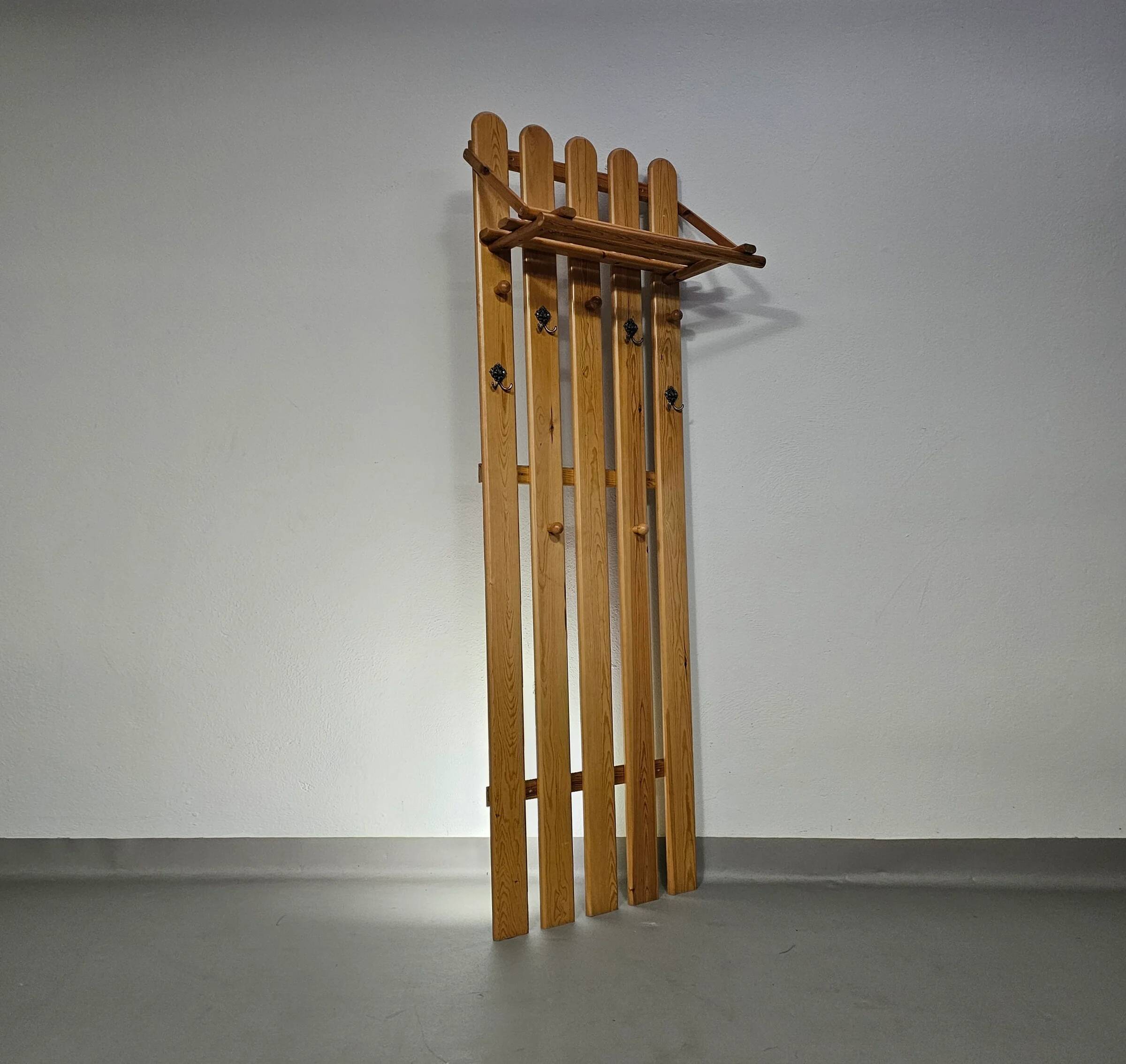 Pine wood coat rack / coatrack width 60 height 190 depth 30 cm