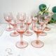 9 vintage white wine glasses in faceted pink glass – 1950s