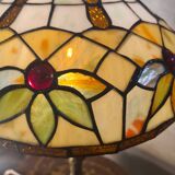 antique 19th century bronze rocaille lamp with a beautiful glass shade soldered with lead
