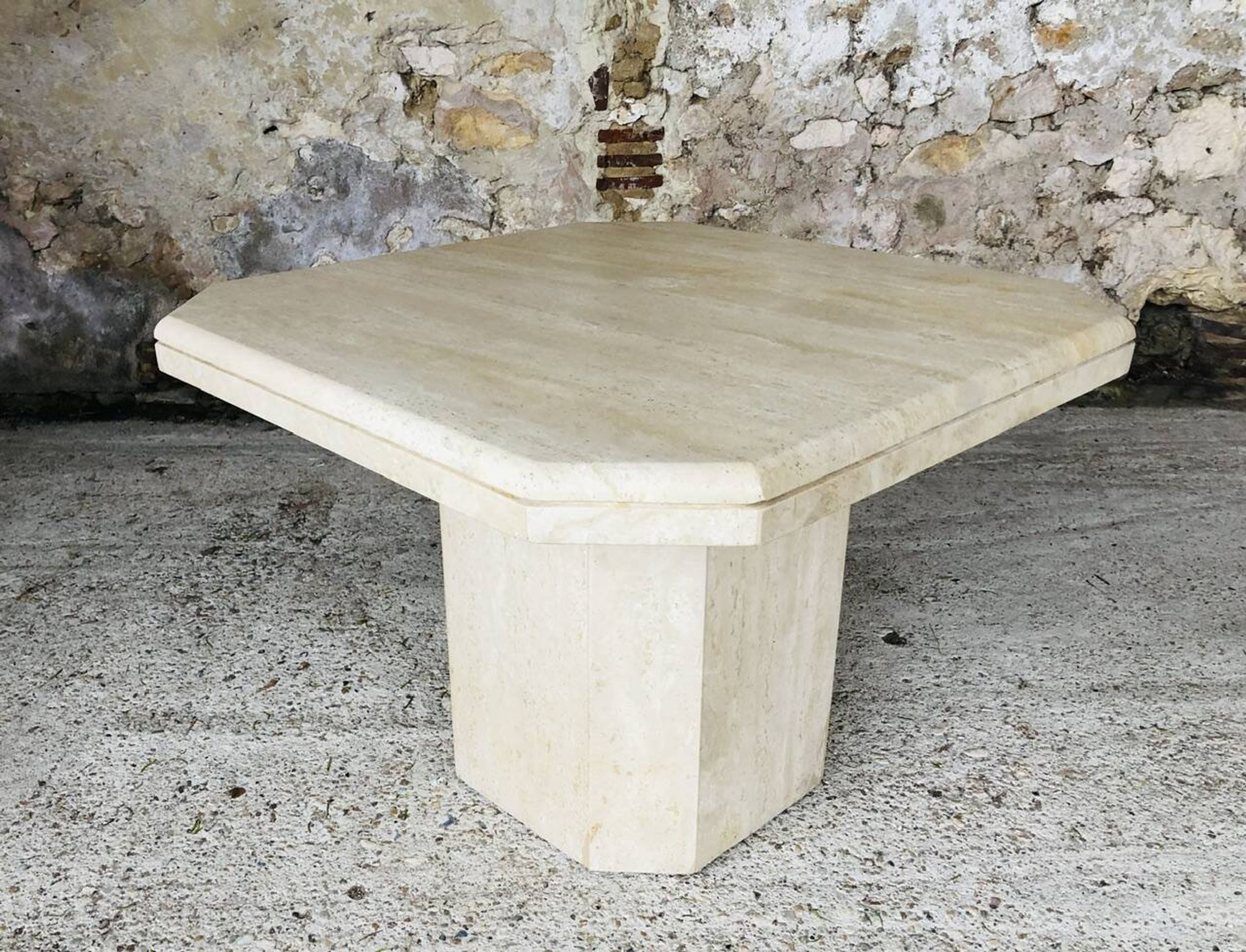 Table basse en travertin octogonale, vintage circa 70/80