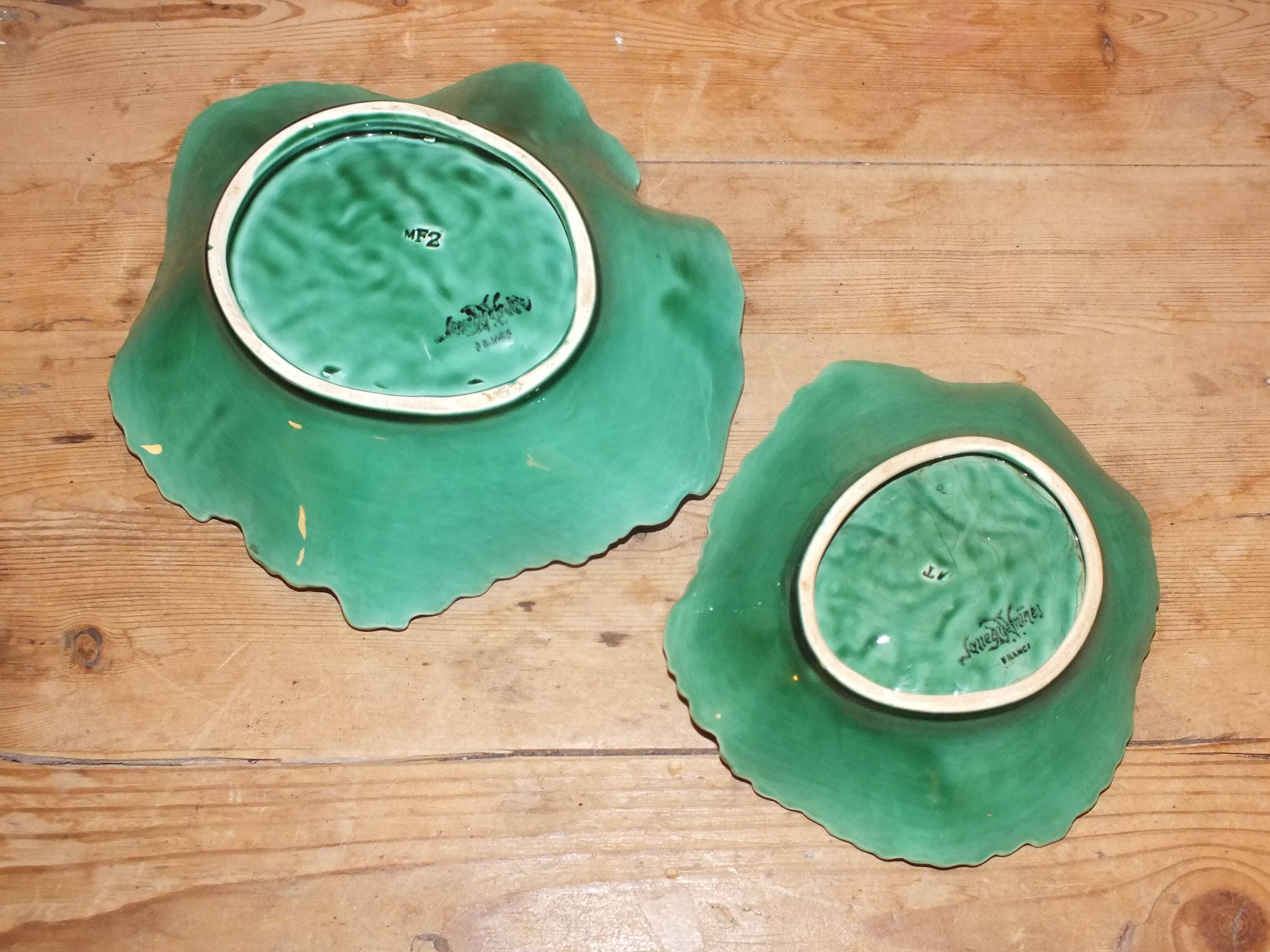 Duo dish dish in Sarreguemines cabbage leaf slip