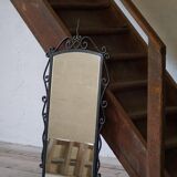 French mid-century brutalist wall mirror in wrought iron, made in the 1950s.