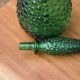 Large decorative vintage green glass carafe/bottle with relief – H57 cm