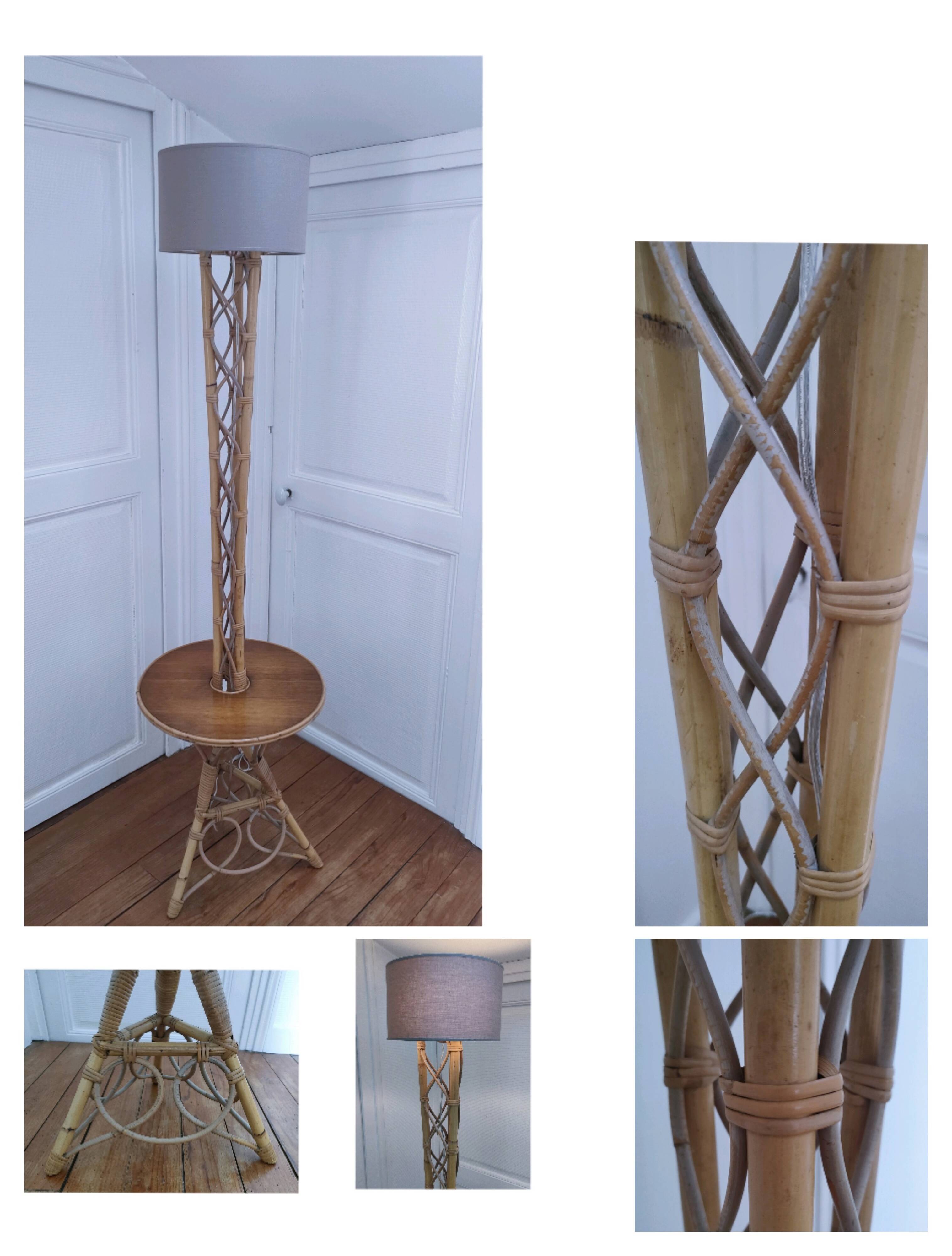 Lampadaire rotin bambou vintage années 50-60