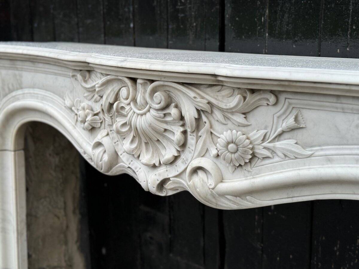 Remarkable Louis XV Style Fireplace In White Carrara Marble Circa 1880