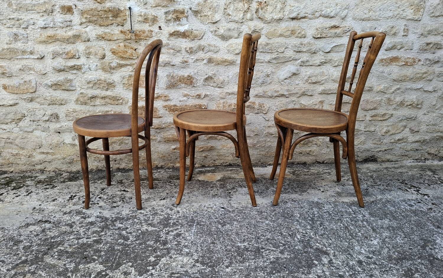 6 mismatched bistro chairs