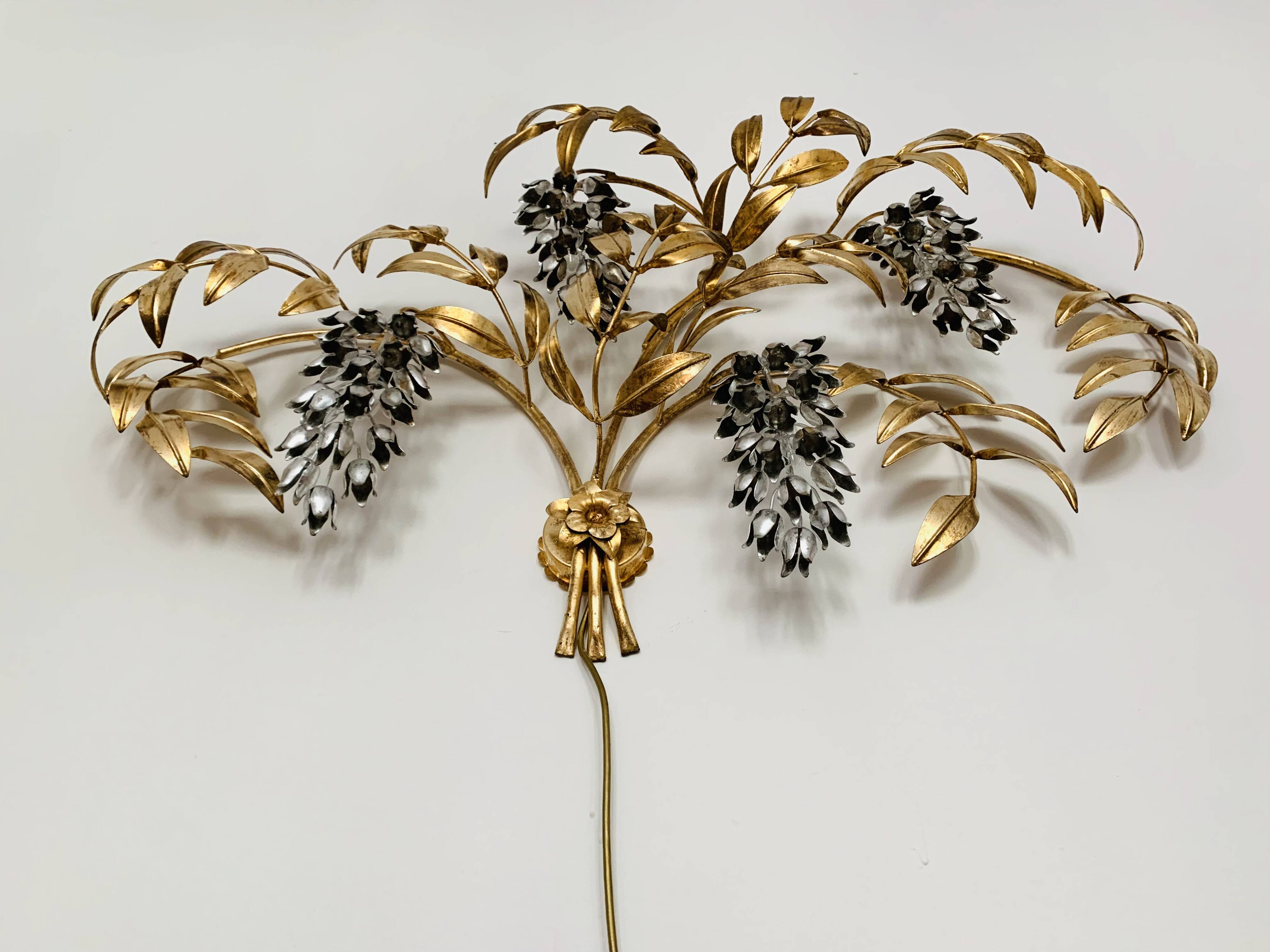 Large Hollywood Regency Palm Leaf Wall Lamp by Hans Kögl