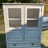 Small ecru, glass and wooden cabinet, excellent condition