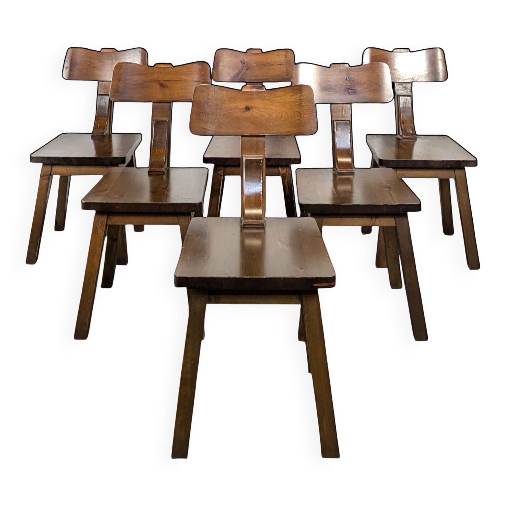 6 brutalist chairs in solid elm