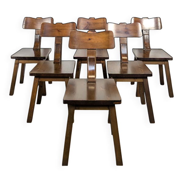 6 chaises brutalistes en Orme massif