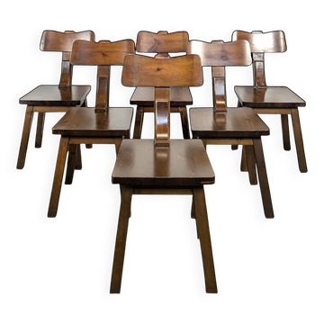 6 brutalist chairs in solid elm