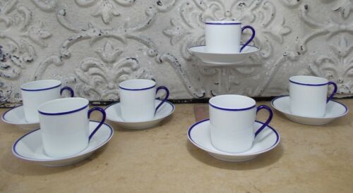 6 cups Haviland Limoges for Rochas blue fillet