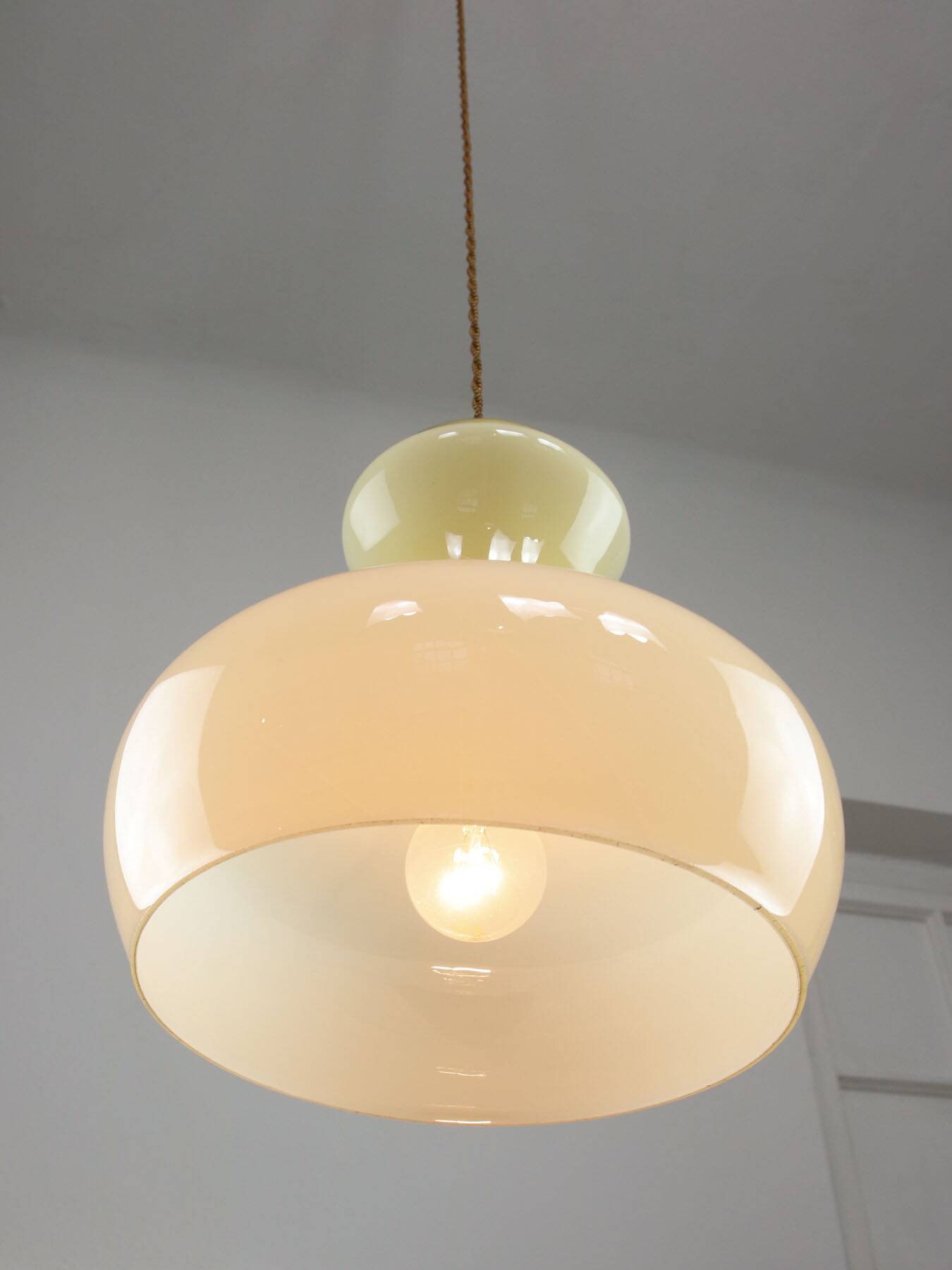 Mid-Century Italian Brass and Yellow Glass Pendant Lamp