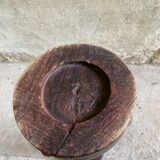 Rustic ashtray carved wood on vintage stand