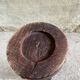 Rustic ashtray carved wood on vintage stand