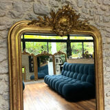 Mirror 153/101cm Louis-Philippe with pediment and pearl gold leaf.