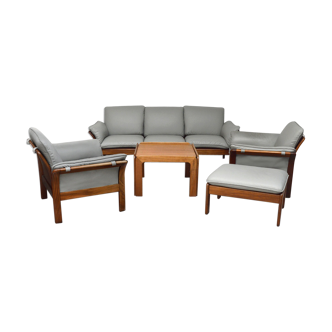 Salon scandinave en palissandre et cuir, 1970