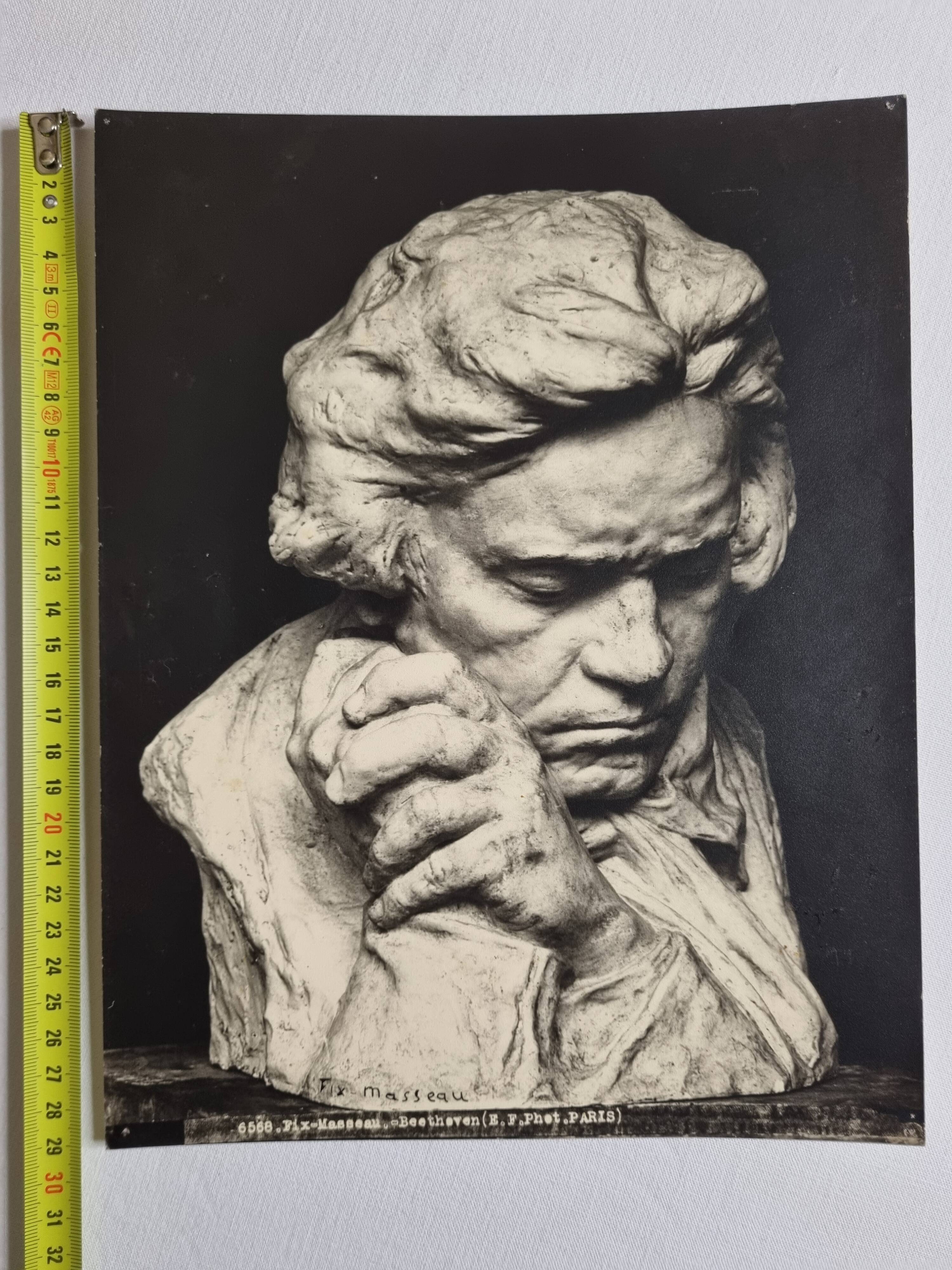 Old photograph by Eugène Fiorillo after Fix Masseau, bust of Beethoven, silver print