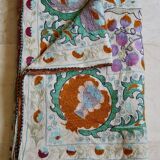 Antique hand embroidered silk suzani bedspread