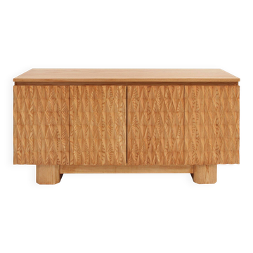 Hand-Carved Solid Oak Italian Sideboard with Four Doors, Brutalist Style