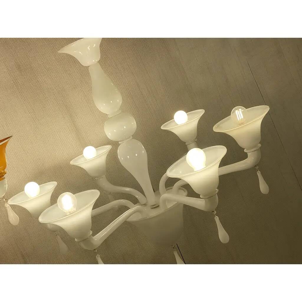 Contemporary Italian 6-Arm White Murano Glass Chandelier
