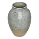 Stoneware vase signed by Sylvie Dufour, incised decoration and relief medallions, 28 cm.