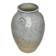 Stoneware vase signed by Sylvie Dufour, incised decoration and relief medallions, 28 cm.
