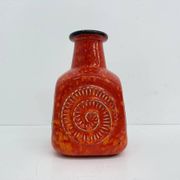 Scheurich West Germany Bay ceramic vase orange with blue fossils, 1970s