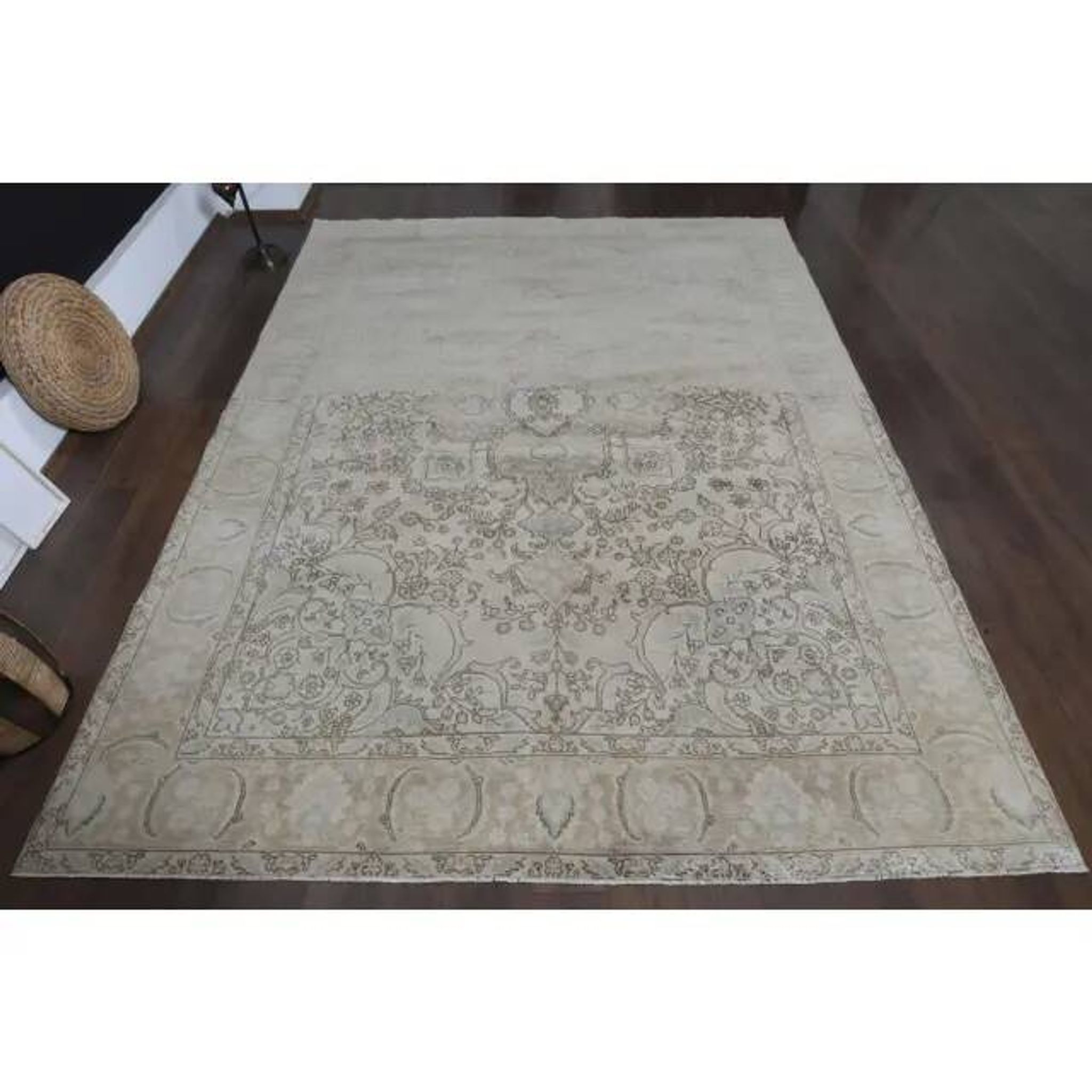 1970s Vintage Persian Handmade Wool Cotton Beige Area Rug 285x370