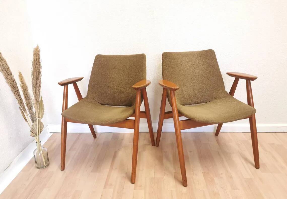 Set of 2 Rare Vintage Lupina Wooden Armchair by Niko Kralj, MCM Shell Chair